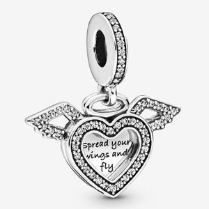NWOT Heart and Angel Wings Dangle Charm Sterling Silver 915